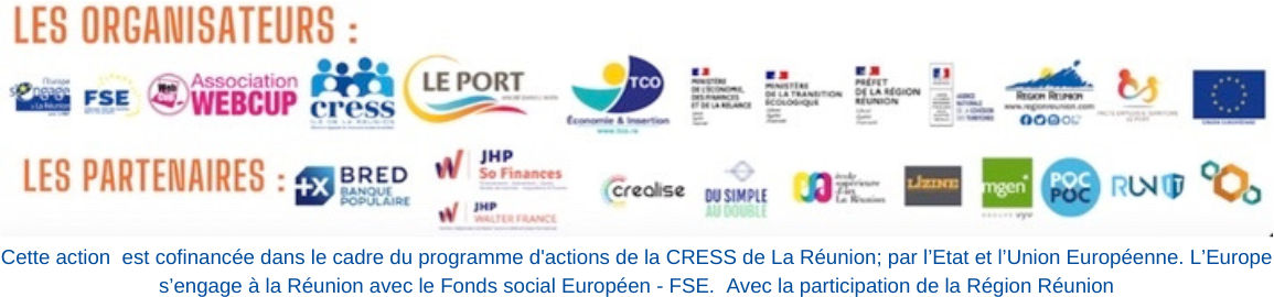 Logos des organisateurs et des financeurs de la Startupweekend ESS 2022 | Source : CRESS de La Réunion - www.cress-reunion.com